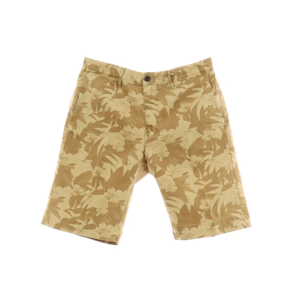 【新品】インコテックス スラックス INCOTEX SLACKS ストレッチ ヘリンボーンコットン ボタニカル柄 ショートパンツ ベージュxカーキブラウン【 33 】【 状態ランクN 】【 メンズ 】