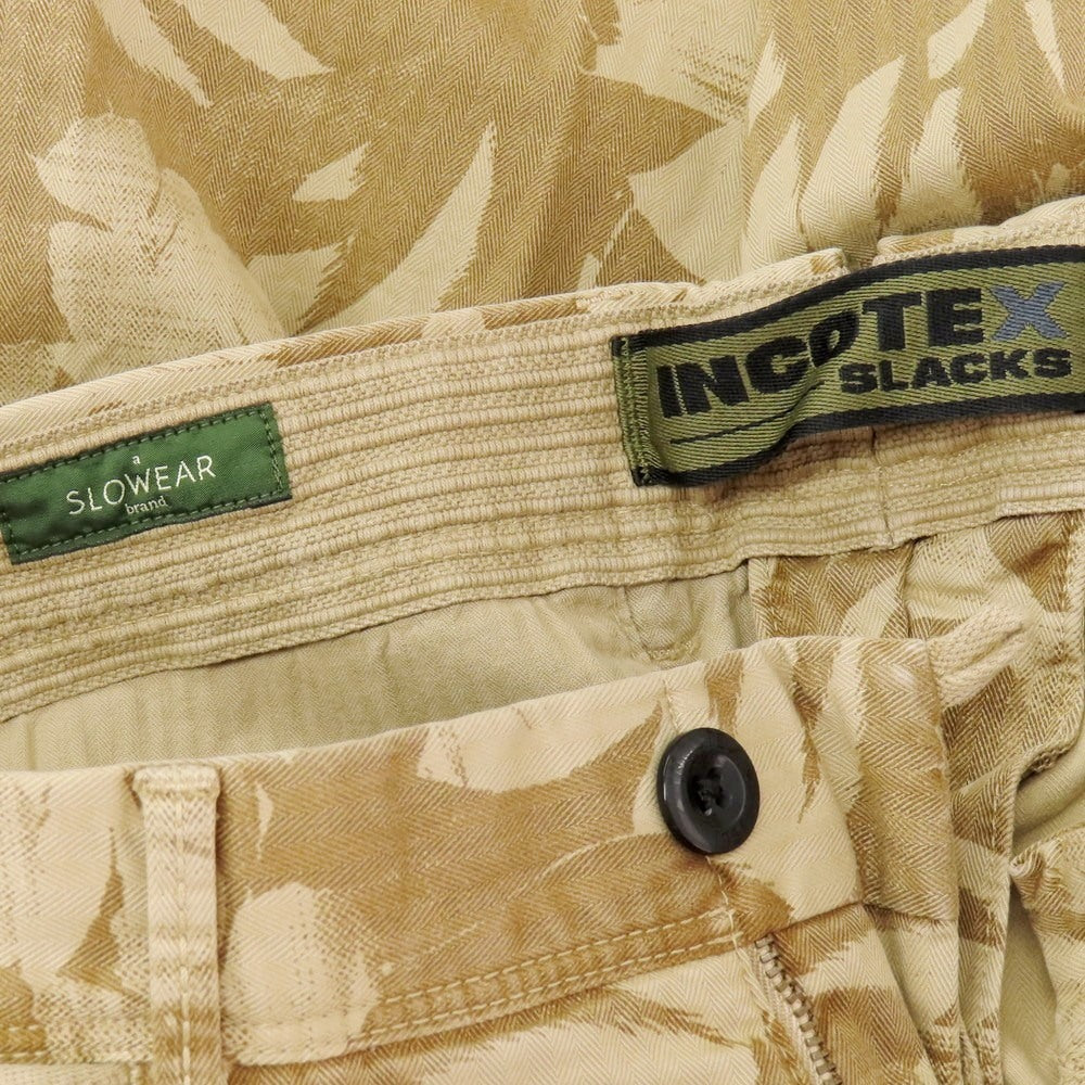 【新品】インコテックス スラックス INCOTEX SLACKS ストレッチ ヘリンボーンコットン ボタニカル柄 ショートパンツ ベージュxカーキブラウン【 33 】【 状態ランクN 】【 メンズ 】
