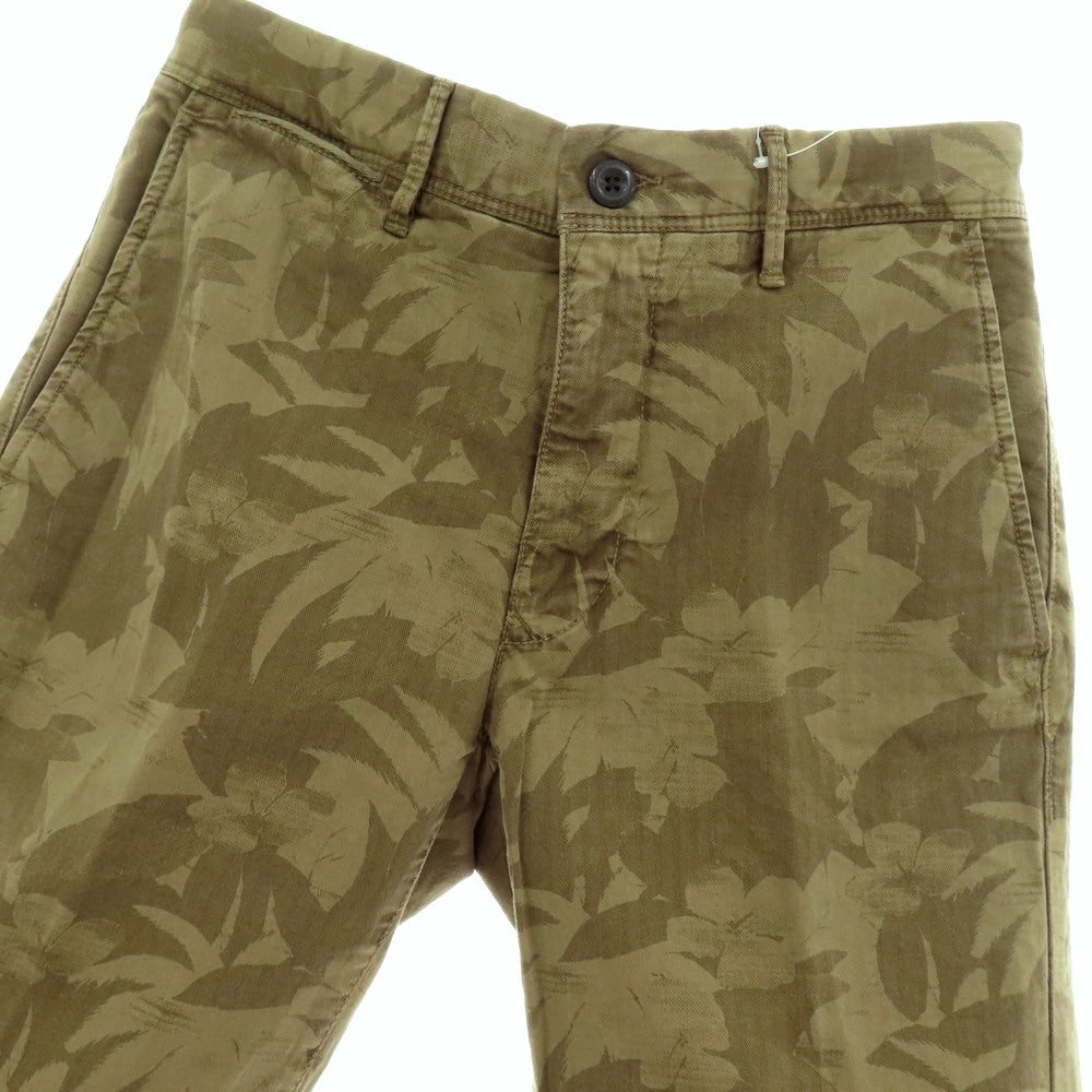 【新品】インコテックス スラックス INCOTEX SLACKS ストレッチ ヘリンボーンコットン ボタニカル柄 ショートパンツ オリーブxカーキブラウン【 29 】【 状態ランクN 】【 メンズ 】