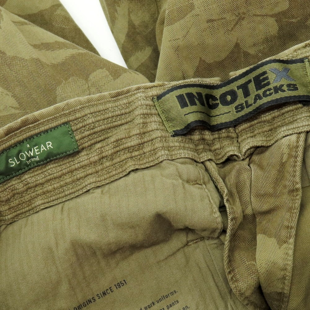【新品】インコテックス スラックス INCOTEX SLACKS ストレッチ ヘリンボーンコットン ボタニカル柄 ショートパンツ オリーブxカーキブラウン【 29 】【 状態ランクN 】【 メンズ 】