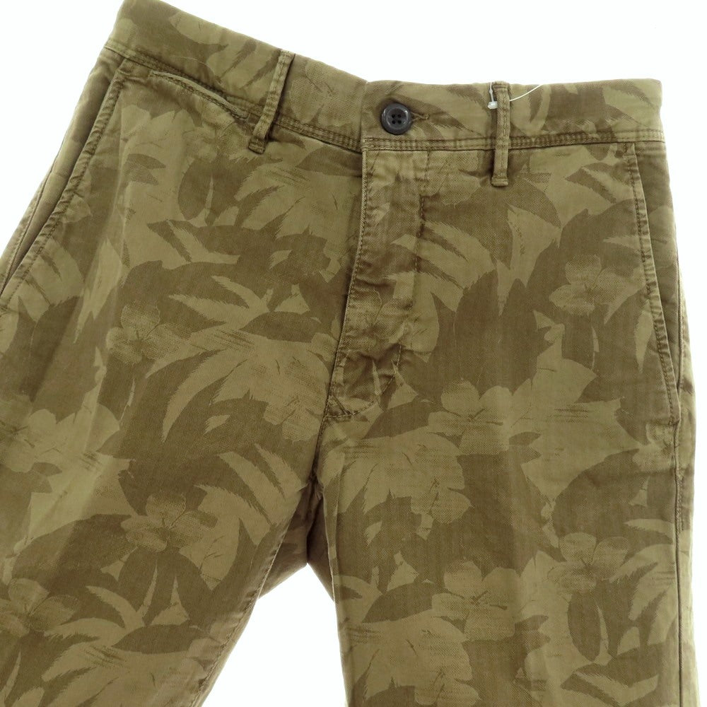 【新品】インコテックス スラックス INCOTEX SLACKS ストレッチ ヘリンボーンコットン ボタニカル柄 ショートパンツ オリーブxカーキブラウン【 30 】【 状態ランクN 】【 メンズ 】