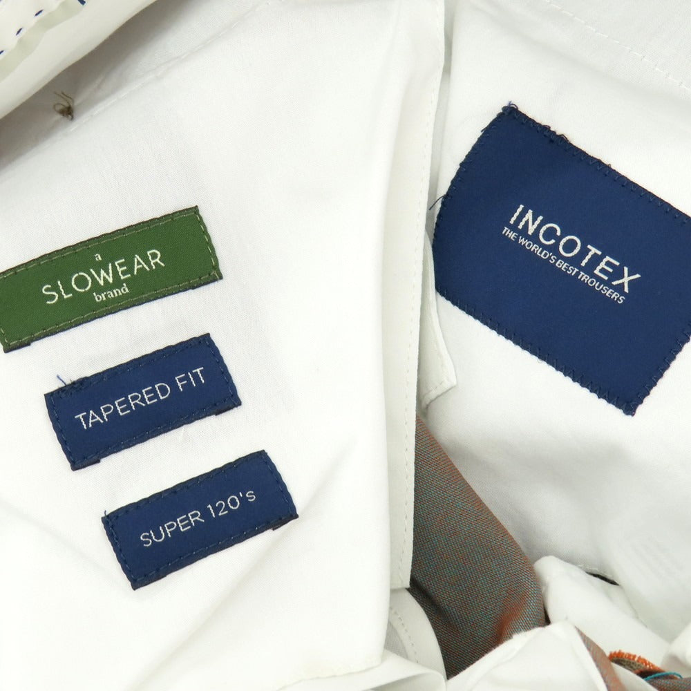 【新品】インコテックス スローウェア INCOTEX SLOWEAR 54型 tapered fit ウール ドレススラックスパンツ ブルーグリーンxオレンジ【 48 】【 状態ランクN 】【 メンズ 】