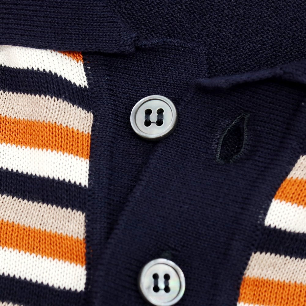 【新品】ザノーネ ZANONE ハイゲージ コットン ボーダー切り替え 半袖 ポロニット ネイビーxオレンジ【サイズ48】【 状態ランクN 】【 メンズ 】