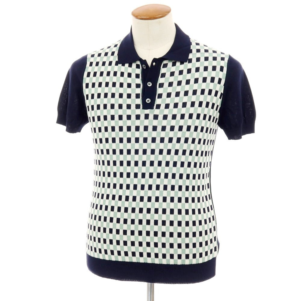 【新品】ザノーネ ZANONE ハイゲージ コットン 半袖 ポロニット ネイビーxミントグリーン【サイズ46】【 状態ランクN 】【 メンズ 】