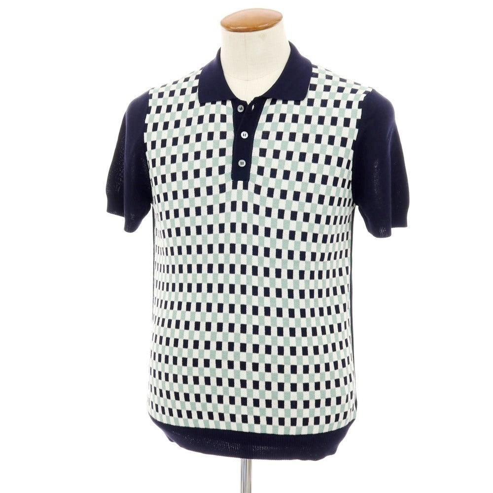 【新品】ザノーネ ZANONE ハイゲージ コットン 半袖 ポロニット ネイビーxミントグリーン【サイズ48】【 状態ランクN 】【 メンズ 】