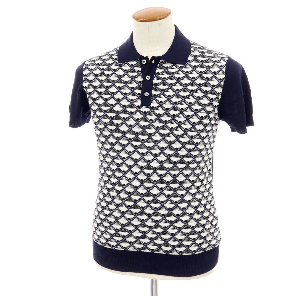 【新品】ザノーネ ZANONE ハイゲージ コットン ジャカード 半袖 ポロニット ネイビーxホワイト【サイズ46】【 状態ランクN 】【 メンズ 】