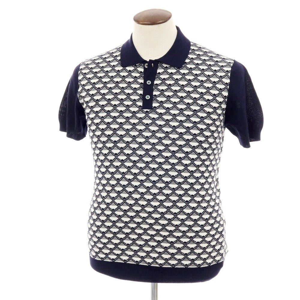 【新品】ザノーネ ZANONE ハイゲージ コットン ジャカード 半袖 ポロニット ネイビーxホワイト【サイズ52】【 状態ランクN 】【 メンズ 】