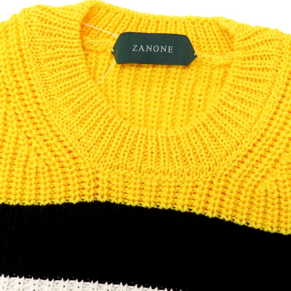 【新品】ザノーネ ZANONE ミドルゲージ コットン ボーダー クルーネック プルオーバーニット イエローxブラック【 46 】【 状態ランクN 】【 メンズ 】
