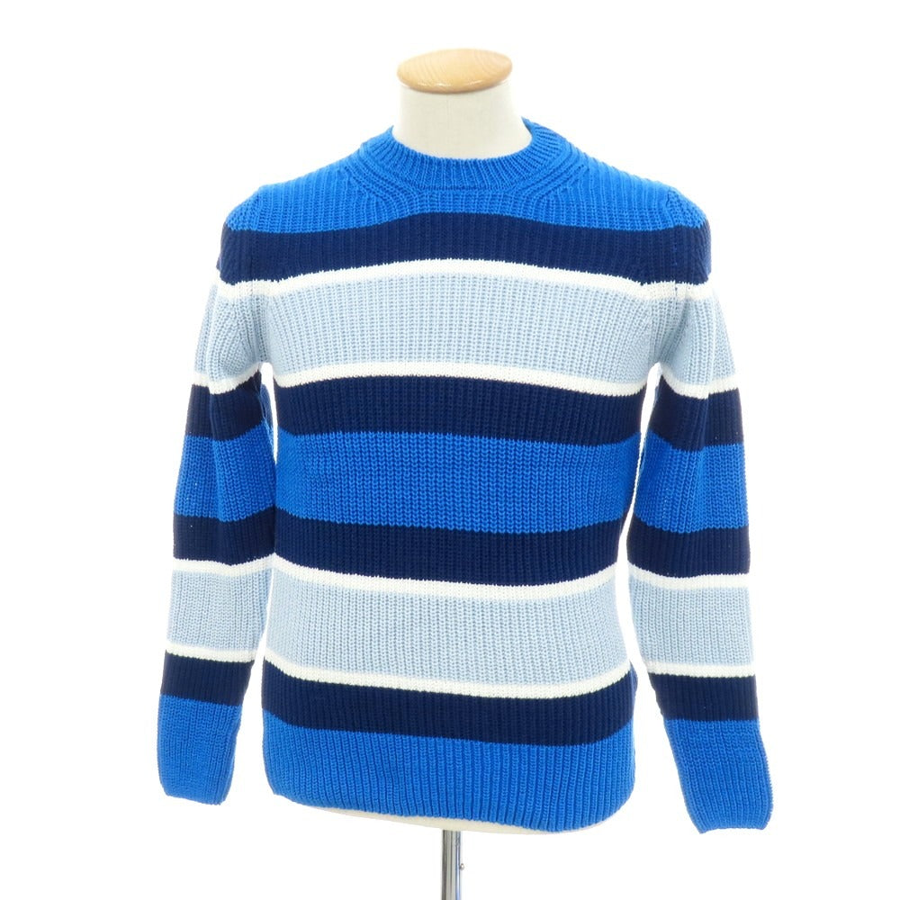 【新品】ザノーネ ZANONE ミドルゲージ コットン ボーダー クルーネック プルオーバーニット ブルーxネイビー【 44 】【 状態ランクN 】【 メンズ 】