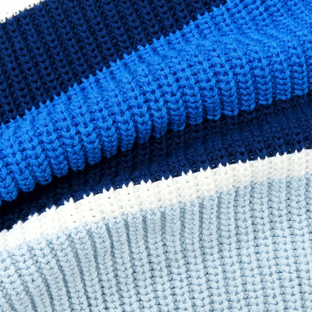 【新品】ザノーネ ZANONE ミドルゲージ コットン ボーダー クルーネック プルオーバーニット ブルーxネイビー【 44 】【 状態ランクN 】【 メンズ 】