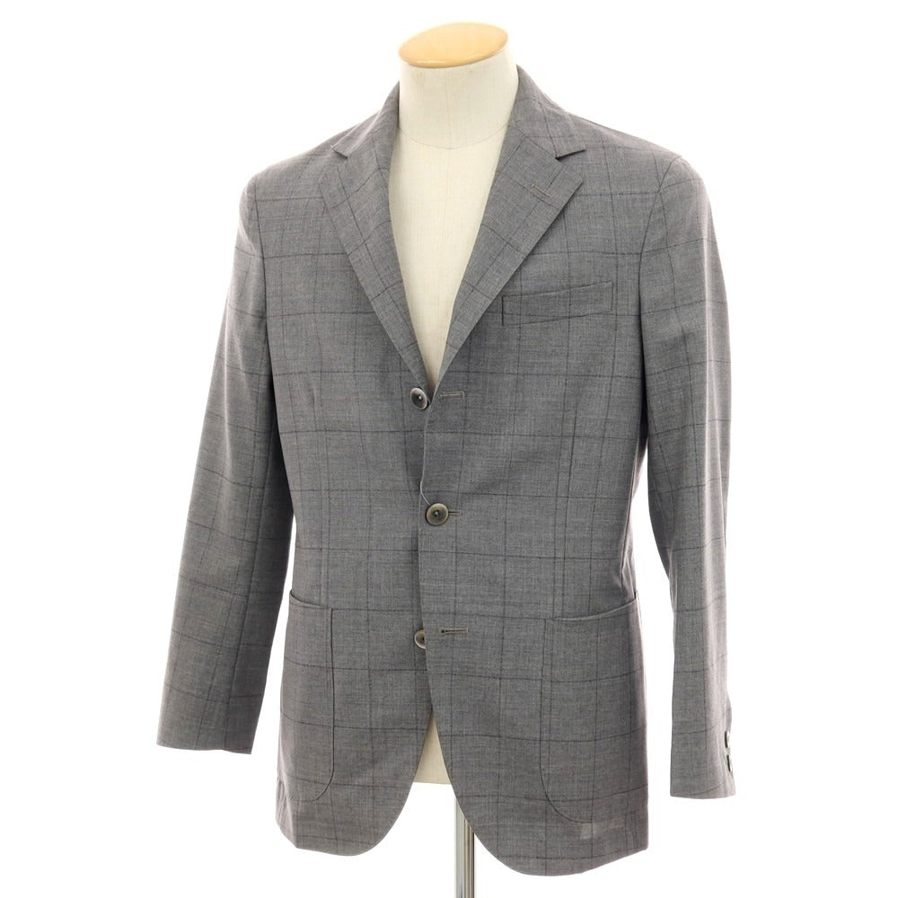 【中古】ボリオリ BOGLIOLI DOVER ウール チェック テーラードジャケット グレーxネイビー【 44 】【 状態ランクC 】【 メンズ 】
