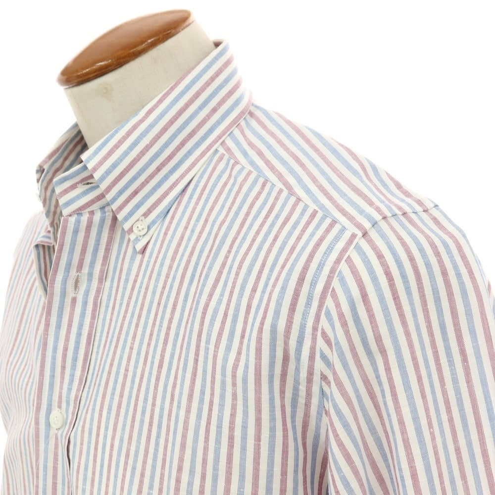 【中古】バグッタ Bagutta コットンリネン ストライプ ボタンダウン カジュアルシャツ ブルーxパープル【サイズ39】【 状態ランクA 】【 メンズ 】
