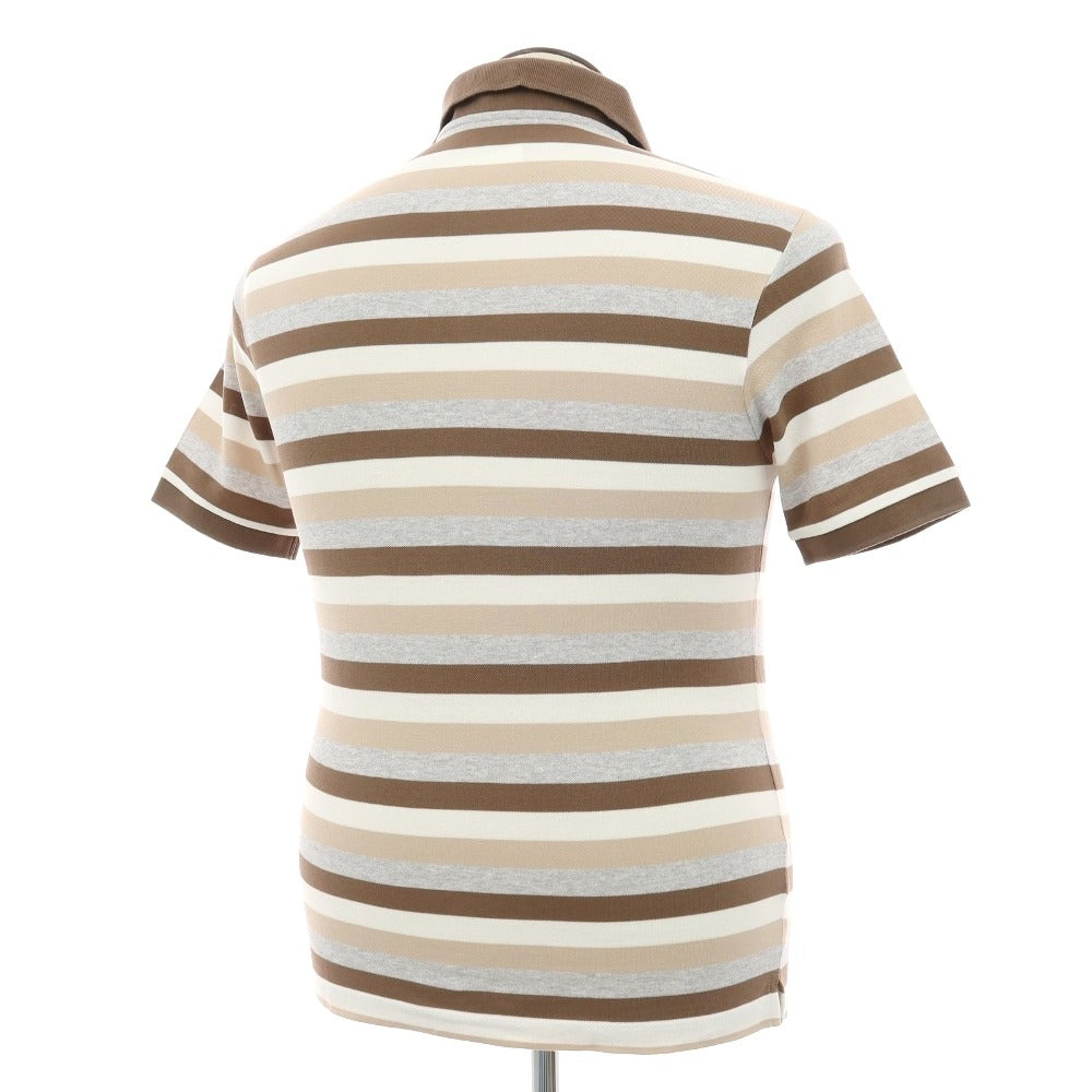 【中古】マック ジョージ Mc George 鹿の子 コットン ボーダー 半袖ポロシャツ ブラウンxグレー【サイズ50】【 状態ランクB 】【 メンズ 】