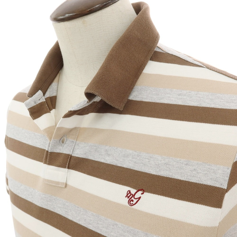 【中古】マック ジョージ Mc George 鹿の子 コットン ボーダー 半袖ポロシャツ ブラウンxグレー【サイズ50】【 状態ランクB 】【 メンズ 】