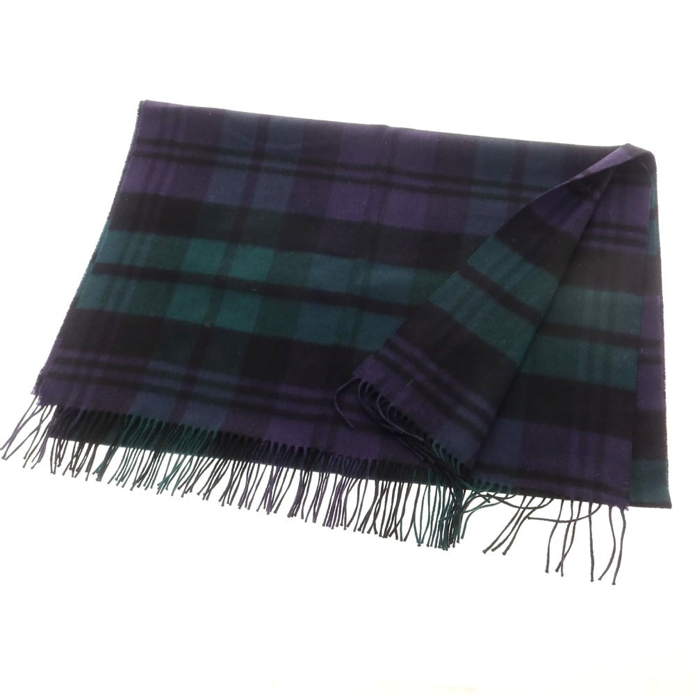 【中古】ジョンストンズ JOHNSTONS カシミヤ チェック マフラー グリーンxパープル系【 状態ランクA 】【 メンズ 】
