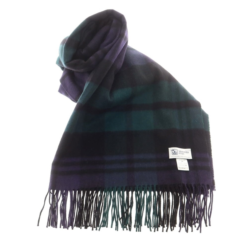 【中古】ジョンストンズ JOHNSTONS カシミヤ チェック マフラー グリーンxパープル系【 状態ランクA 】【 メンズ 】