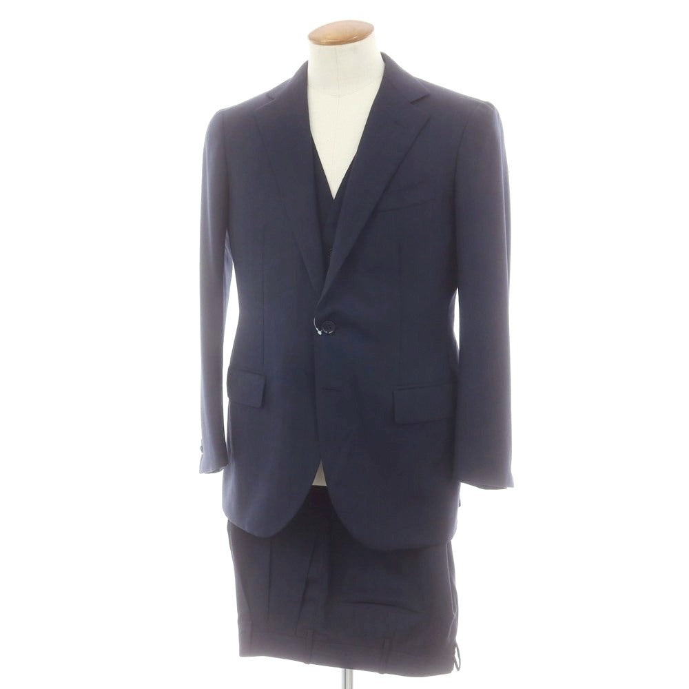 【中古】ペコラ 銀座 PECORA GINZA ウール系 スリーピース 3つボタンスーツ ネイビー【 表記なし(M位) 】【 状態ランクB 】【 メンズ 】