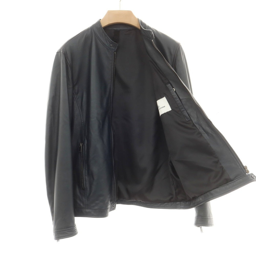 【中古】タリアトーレ TAGLIATORE STANLEY ラムレザー ダブルジップ シングルライダース レザーブルゾン ネイビー【 48 】【 状態ランクB 】【 メンズ 】