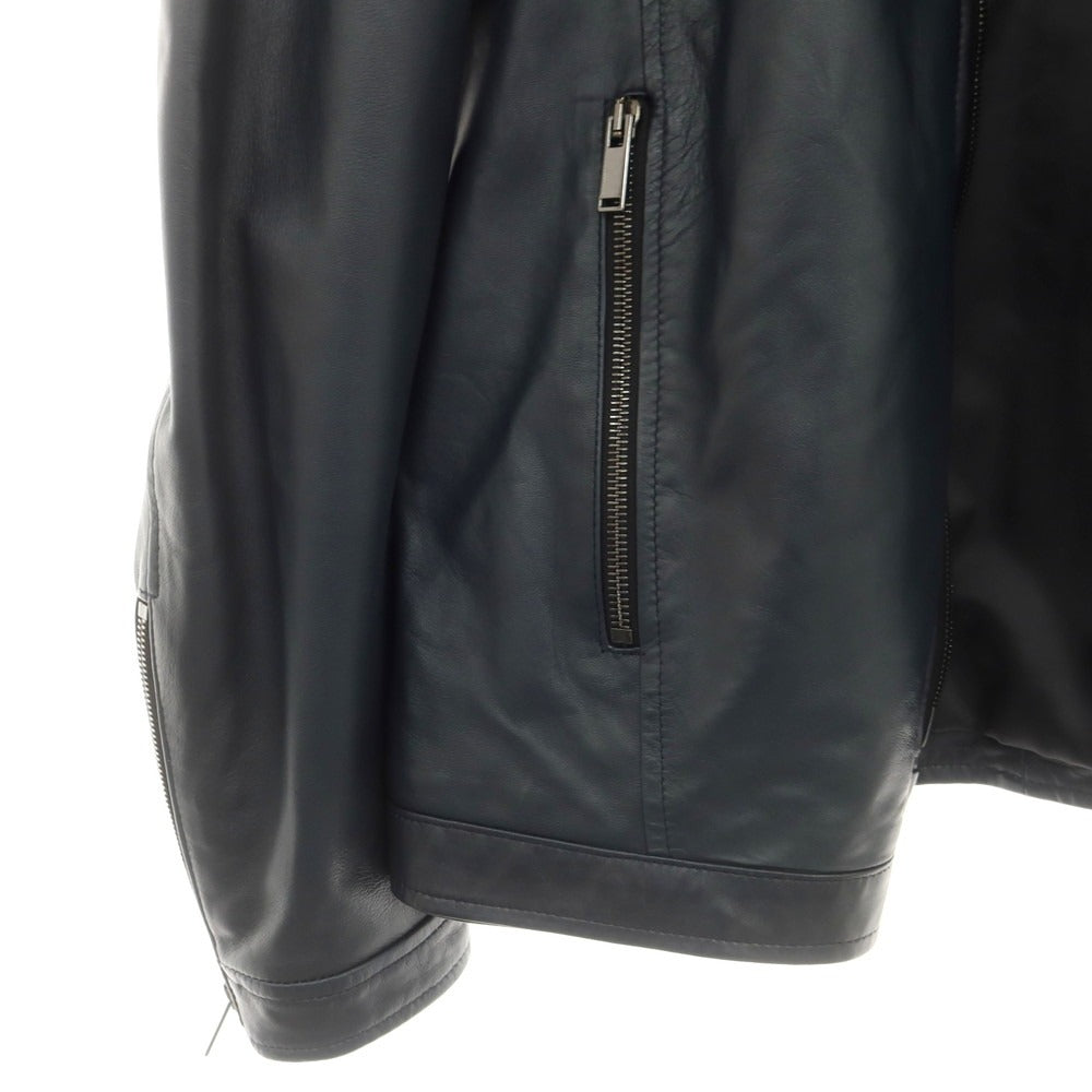 【中古】タリアトーレ TAGLIATORE STANLEY ラムレザー ダブルジップ シングルライダース レザーブルゾン ネイビー【 48 】【 状態ランクB 】【 メンズ 】