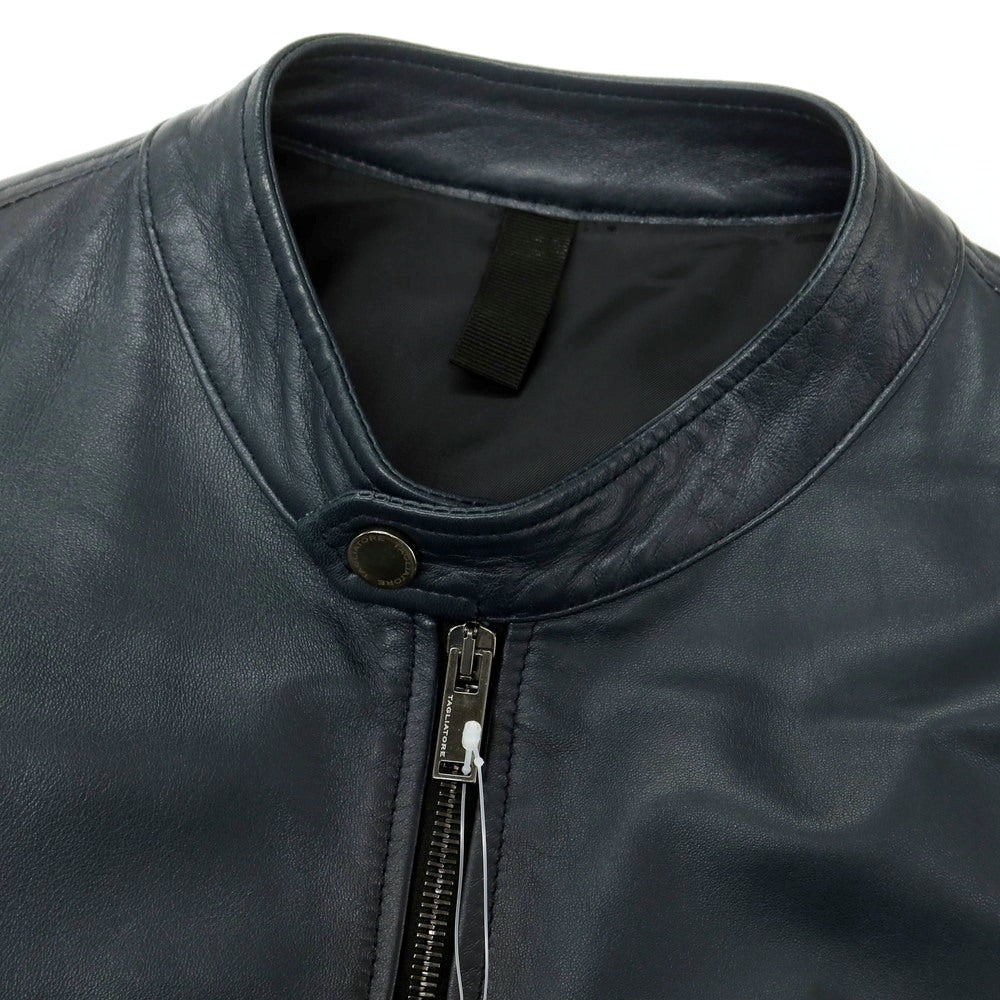 【中古】タリアトーレ TAGLIATORE STANLEY ラムレザー ダブルジップ シングルライダース レザーブルゾン ネイビー【 48 】【 状態ランクB 】【 メンズ 】