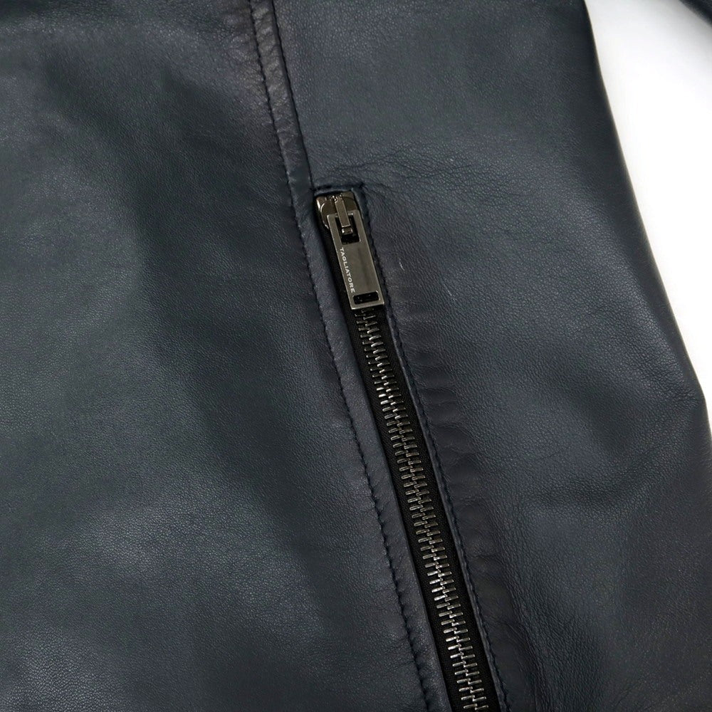 【中古】タリアトーレ TAGLIATORE STANLEY ラムレザー ダブルジップ シングルライダース レザーブルゾン ネイビー【 48 】【 状態ランクB 】【 メンズ 】