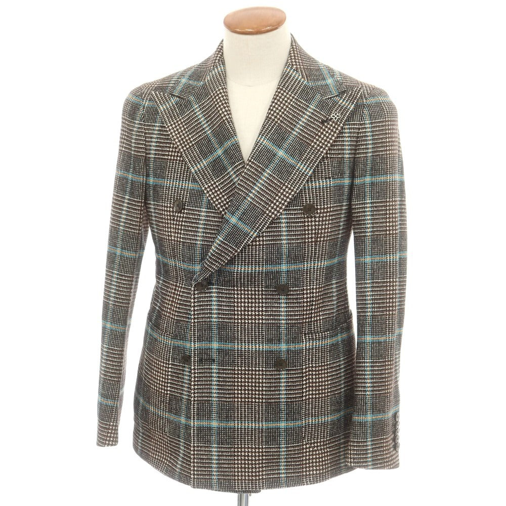 【中古】タリアトーレ TAGLIATORE ピーノレラリオ アクリルコットンウール チェック ダブル6B テーラードジャケット ブラウンxホワイト【 46 8R 】【 状態ランクB 】【 メンズ 】