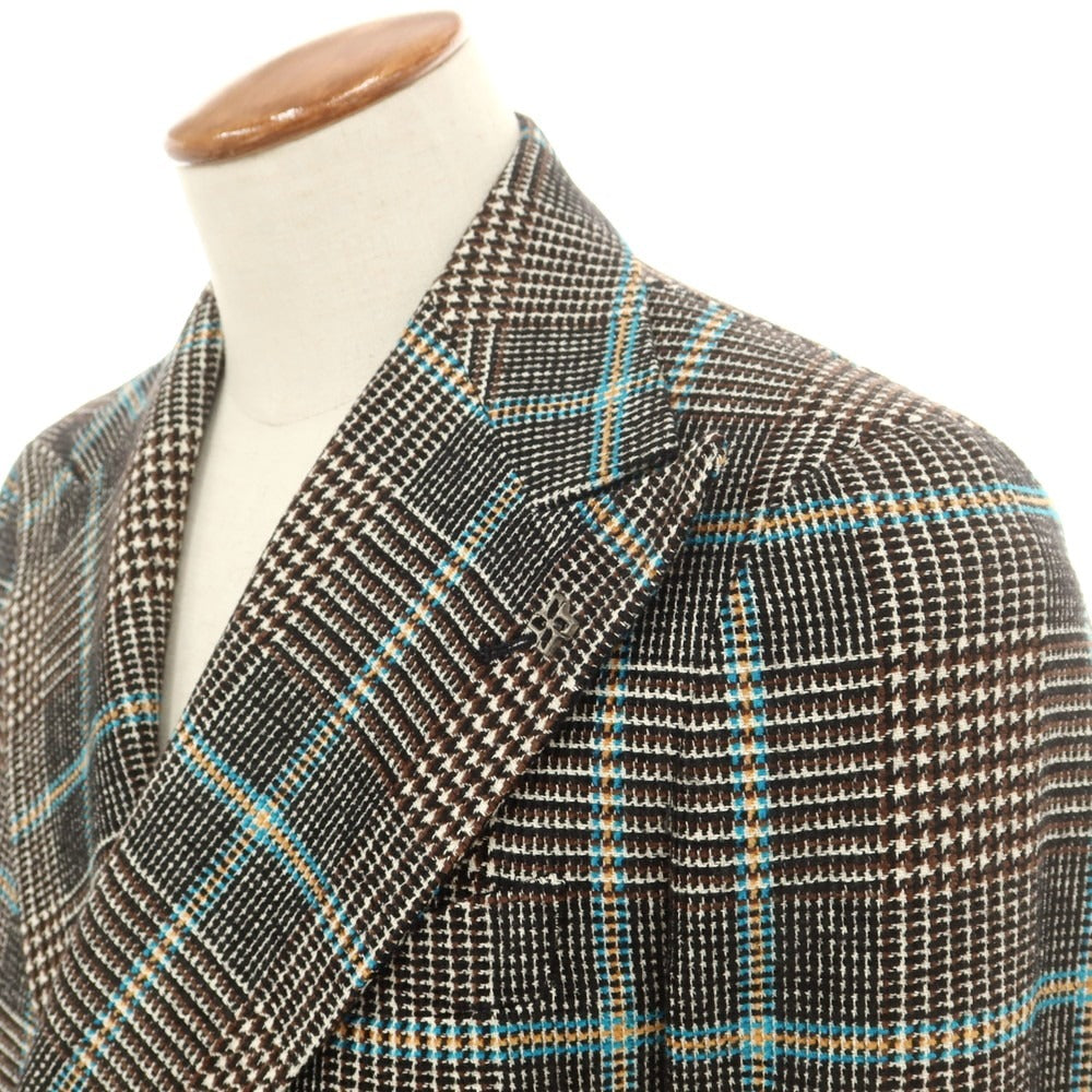 【中古】タリアトーレ TAGLIATORE ピーノレラリオ アクリルコットンウール チェック ダブル6B テーラードジャケット ブラウンxホワイト【 46 8R 】【 状態ランクB 】【 メンズ 】