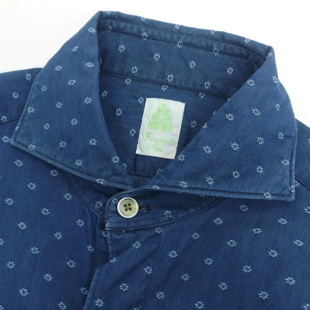 【中古】フィナモレ Finamore コットン ダンガリー ホリゾンタルカラー カジュアルシャツ ライトネイビー【 38 】【 状態ランクD 】【 メンズ 】
