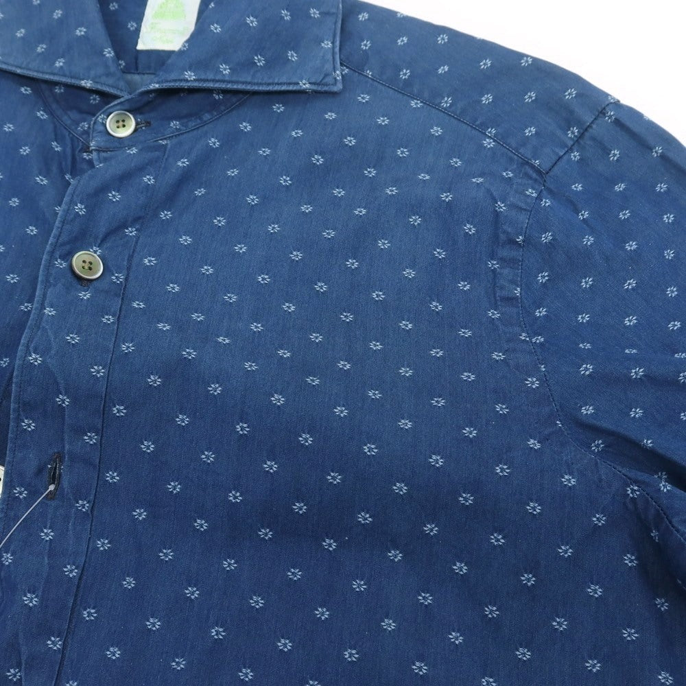 【中古】フィナモレ Finamore コットン ダンガリー ホリゾンタルカラー カジュアルシャツ ライトネイビー【 38 】【 状態ランクD 】【 メンズ 】