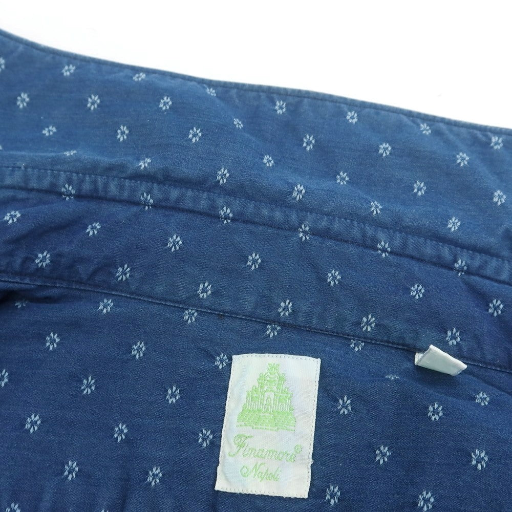 【中古】フィナモレ Finamore コットン ダンガリー ホリゾンタルカラー カジュアルシャツ ライトネイビー【 38 】【 状態ランクD 】【 メンズ 】