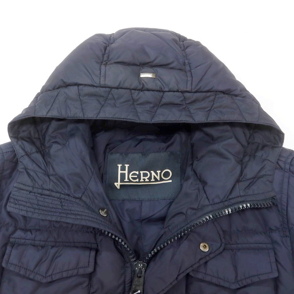 【中古】ヘルノ Herno POLAR-TECH ナイロン フーデッド ダウンコート ライトネイビー【 48 】【 状態ランクC 】【 メンズ 】
