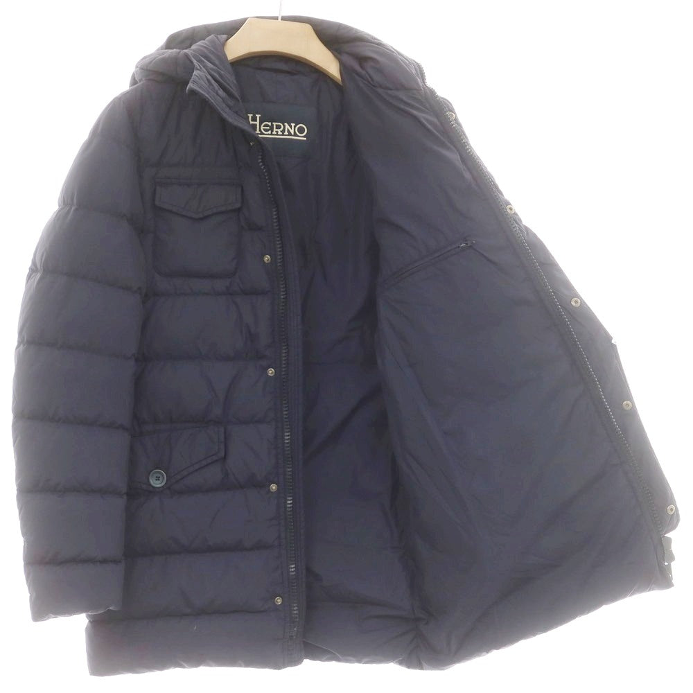 【中古】ヘルノ Herno POLAR-TECH ナイロン フーデッド ダウンコート ライトネイビー【 48 】【 状態ランクC 】【 メンズ 】