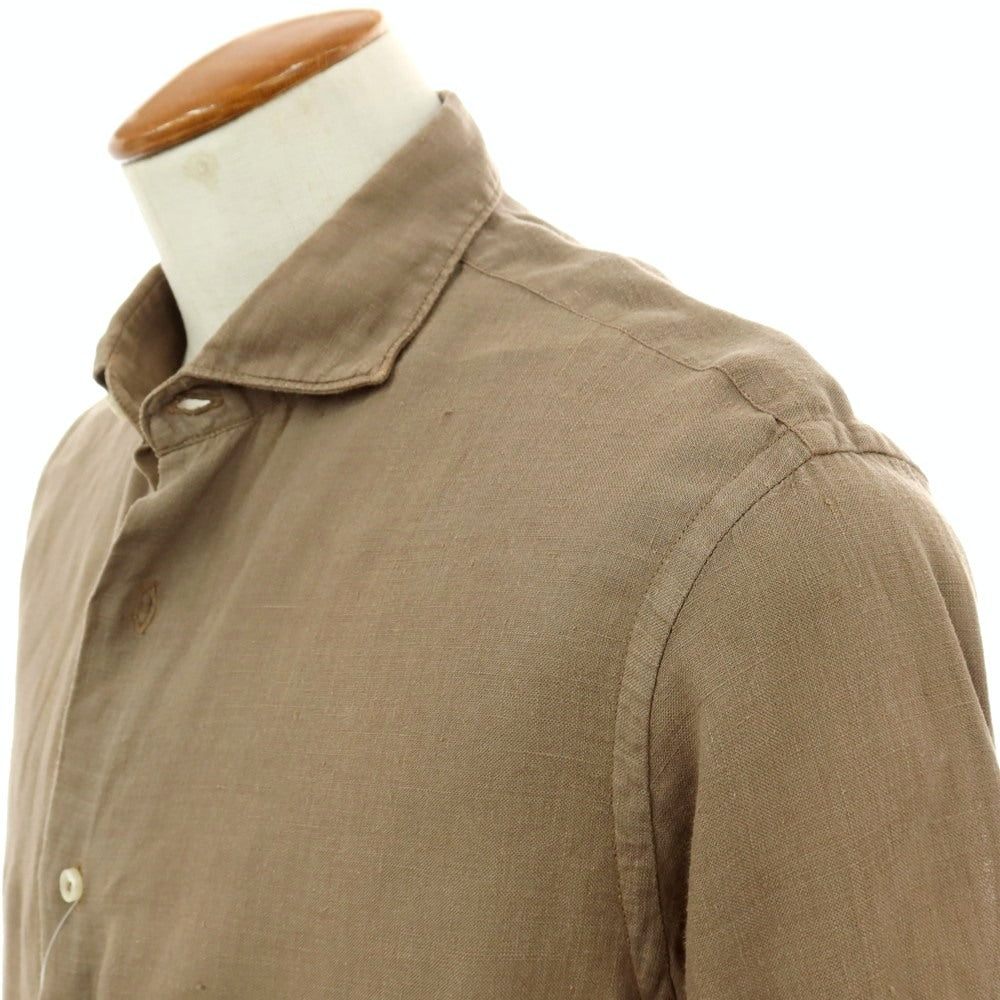 【中古】ブローバック Brouback リネン ワイドカラー カジュアルシャツ グレイッシュブラウン【サイズ40】【 状態ランクB 】【 メンズ 】