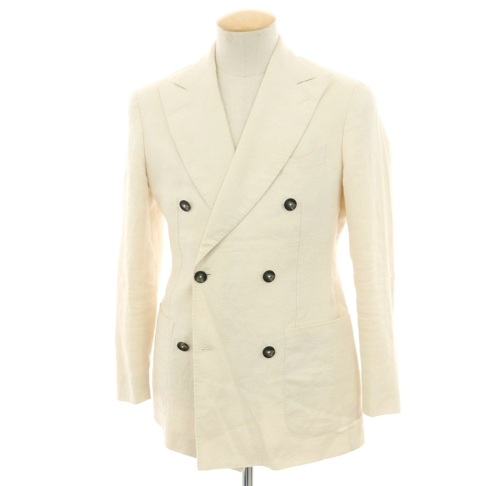 【中古】タリアトーレ TAGLIATORE リネン ダブル6B テーラードジャケット アイボリー【 44 】【 状態ランクD 】【 メンズ 】