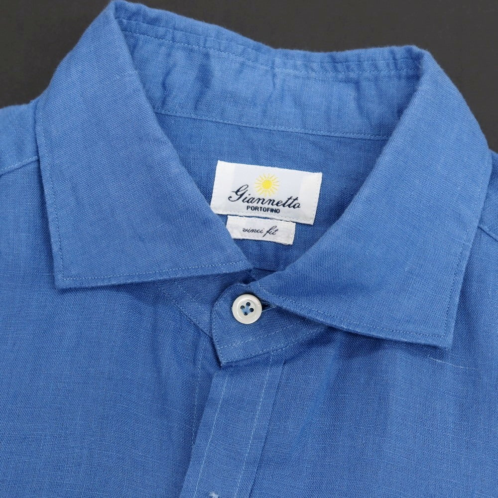 【中古】ジャンネット giannetto リネン ワイドカラー カジュアルシャツ ブルー【サイズ41】【 状態ランクB 】【 メンズ 】