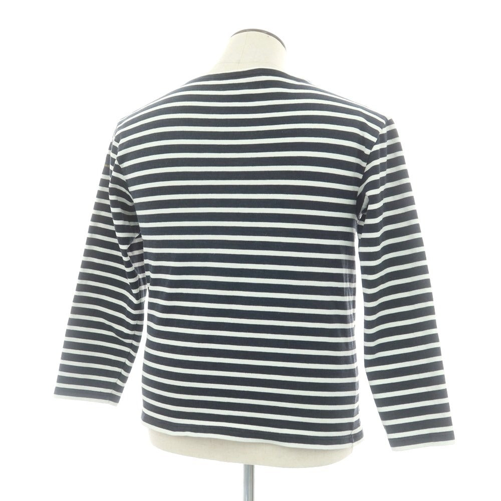 【中古】ルミノア Le Minor コットン ボーダー ボートネック バスク 長袖Tシャツ ブラックxホワイト【 3 】【 状態ランクC 】【 メンズ 】