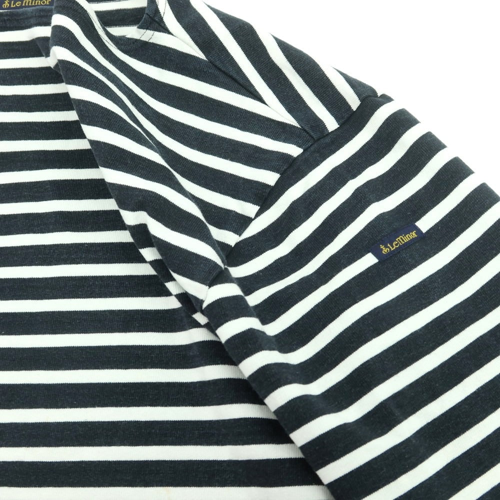 【中古】ルミノア Le Minor コットン ボーダー ボートネック バスク 長袖Tシャツ ブラックxホワイト【 3 】【 状態ランクC 】【 メンズ 】