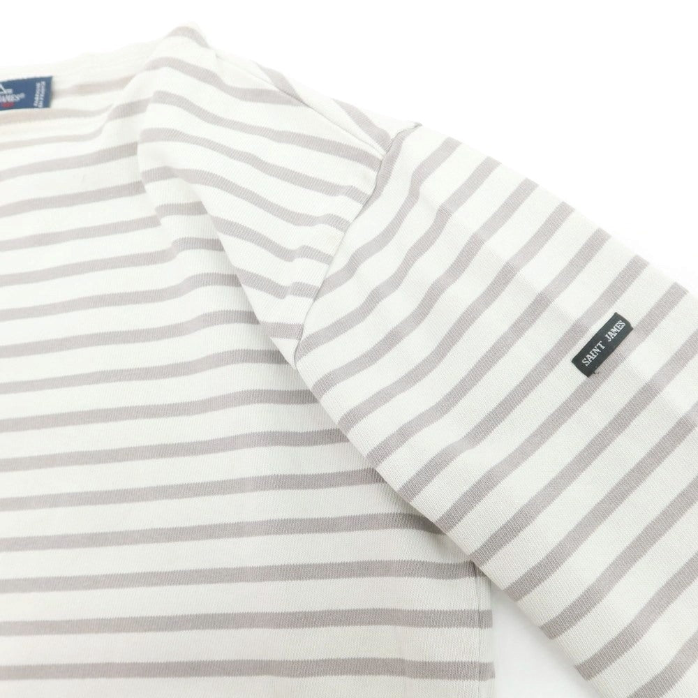 【中古】セントジェームス SAINT JAMES コットン ボーダー ボートネック バスク 長袖Tシャツ ライトベージュxグレージュ【 6(FRA) 】【 状態ランクC 】【 メンズ 】
