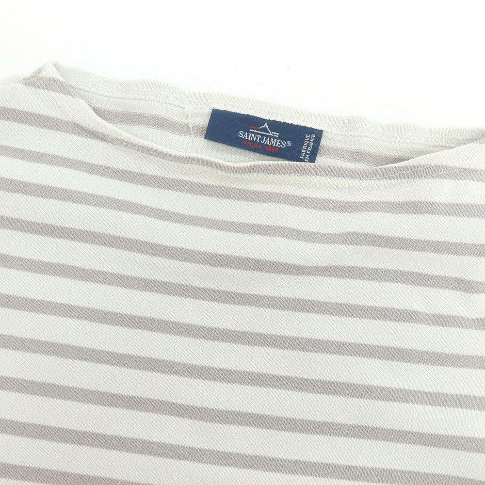 【中古】セントジェームス SAINT JAMES コットン ボーダー ボートネック バスク 長袖Tシャツ ライトベージュxグレージュ【 6(FRA) 】【 状態ランクC 】【 メンズ 】