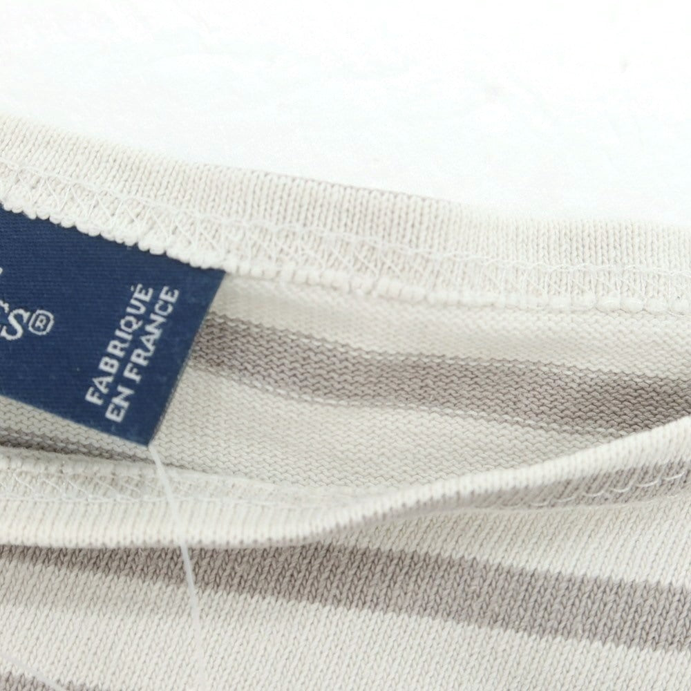 【中古】セントジェームス SAINT JAMES コットン ボーダー ボートネック バスク 長袖Tシャツ ライトベージュxグレージュ【 6(FRA) 】【 状態ランクC 】【 メンズ 】
