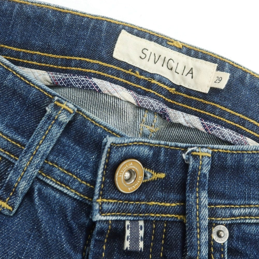 【中古】シビリア SIVIGLIA ダメージ&リペア加工 ストレッチ コットン ジーンズ デニムパンツ ネイビー【 29 】【 状態ランクB 】【 メンズ 】