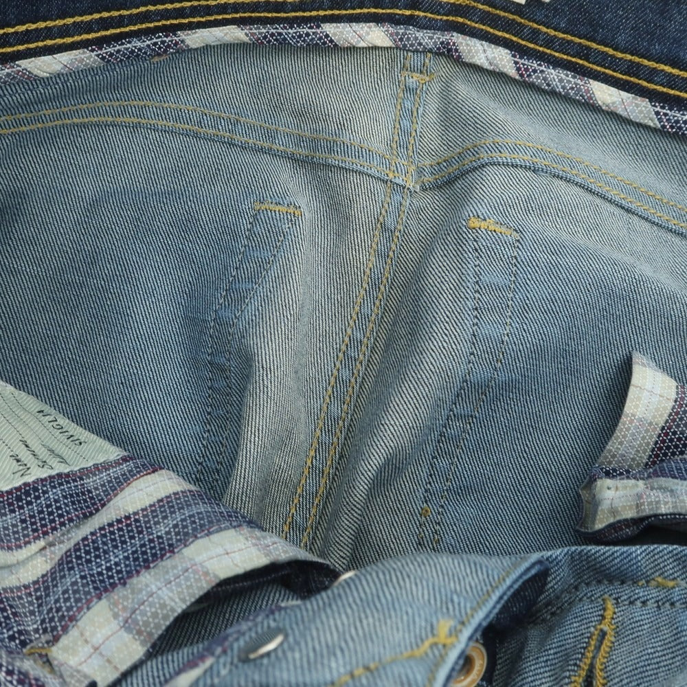 【中古】シビリア SIVIGLIA ダメージ&リペア加工 ストレッチ コットン ジーンズ デニムパンツ ネイビー【 29 】【 状態ランクB 】【 メンズ 】