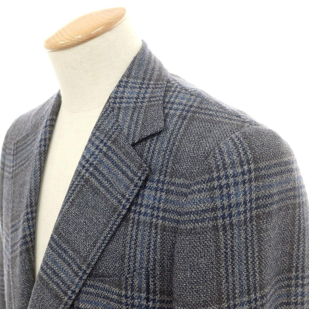 【中古】カスタムテーラー ビームス Custom Tailor BEAMS ウールシルク チェック 3B テーラードジャケット グレーxネイビー【 表記なし(S位) 】【 状態ランクB 】【 メンズ 】
