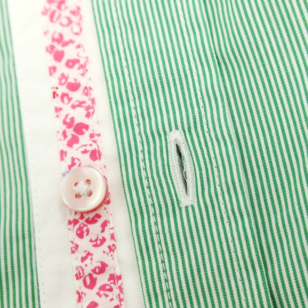 【中古】ヒューゴボス HUGO BOSS コットン ストライプ レギュラーカラー 半袖シャツ グリーンxホワイト【サイズM】【 状態ランクB 】【 メンズ 】