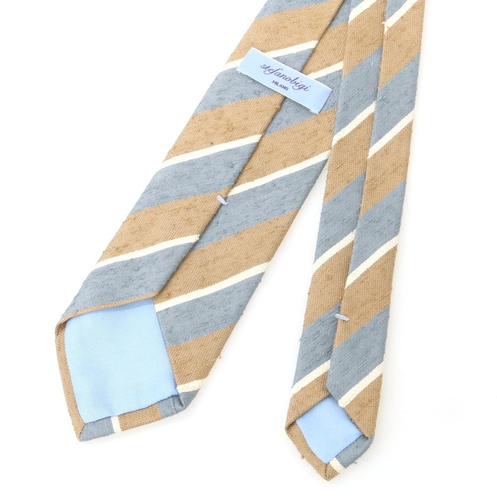 【中古】ステファノ ビジ stefano bigi シルク ストライプ柄ネクタイ ライトブラウンxグレーブルー【 状態ランクA 】【 メンズ 】