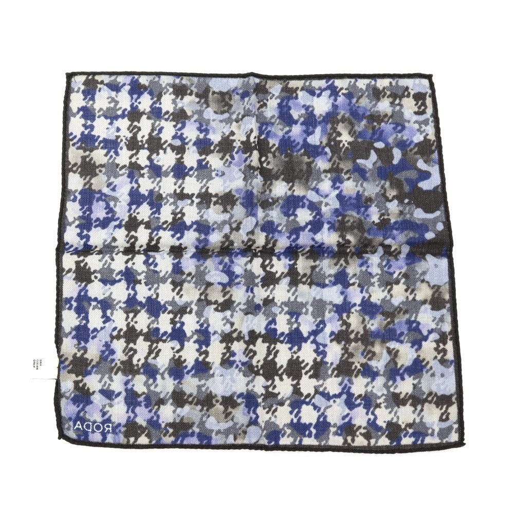 【中古】ロダ RODA ウールシルク ハウンドトゥース柄 ポケットチーフ ダークカーキxブルー【 状態ランクC 】【 メンズ 】