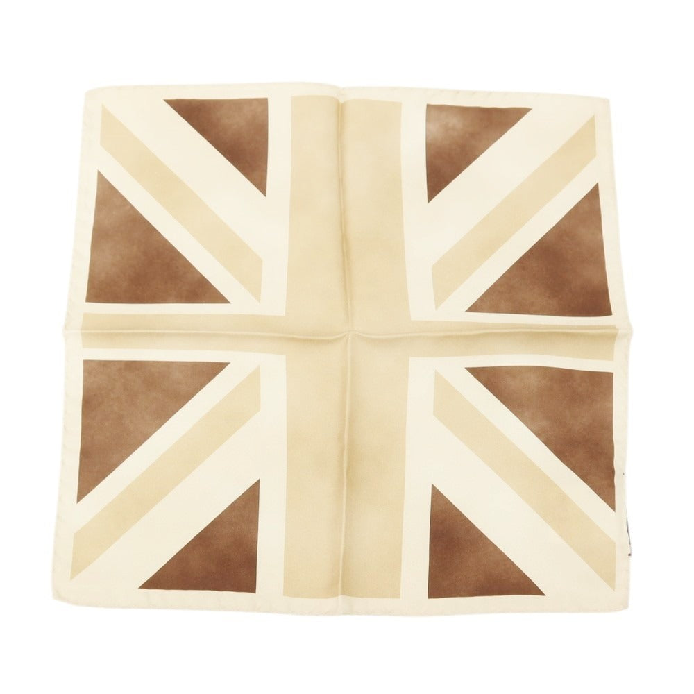 【中古】ロダ RODA シルク ユニオンジャック ポケットチーフ ベージュxブラウン×オフホワイト【 状態ランクB 】【 メンズ 】