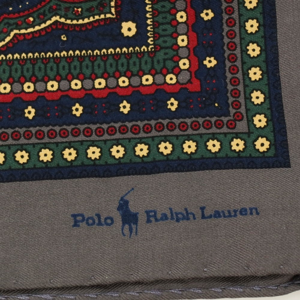【中古】ポロ ラルフローレン Polo Ralph Lauren シルク ペイズリー柄 ポケットチーフ ダークグレーxレッド【 状態ランクB 】【 メンズ 】