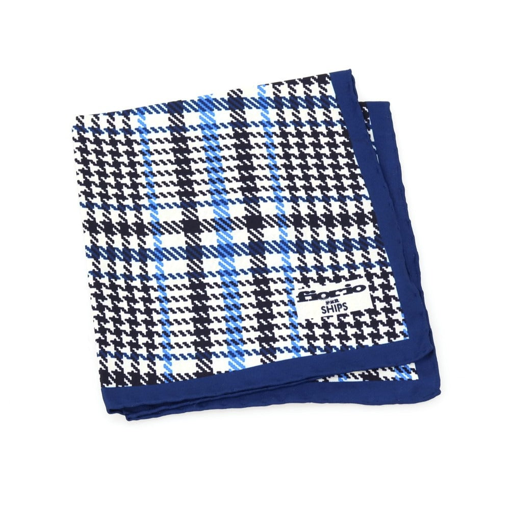 【中古】フィオリオ FIORIO SHIPS別注 シルク チェック柄 ポケットチーフ ネイビーブルーxホワイト【 状態ランクB 】【 メンズ 】