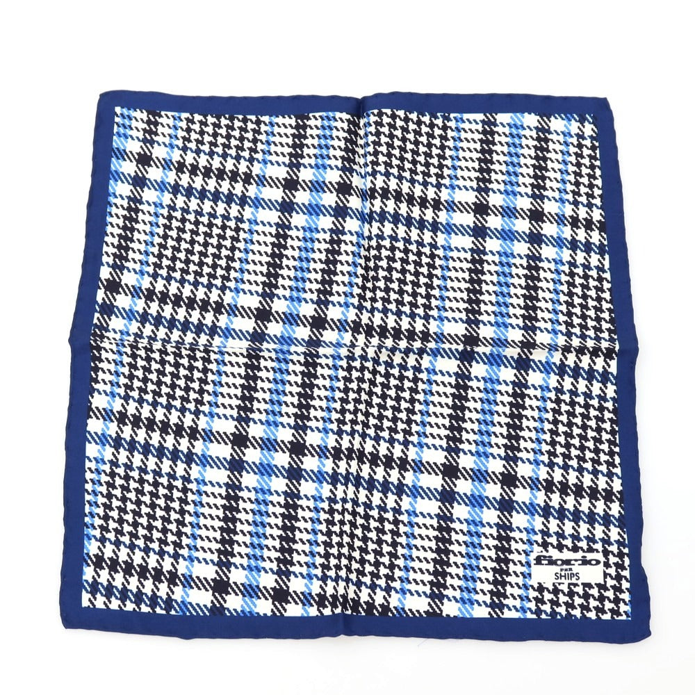 【中古】フィオリオ FIORIO SHIPS別注 シルク チェック柄 ポケットチーフ ネイビーブルーxホワイト【 状態ランクB 】【 メンズ 】
